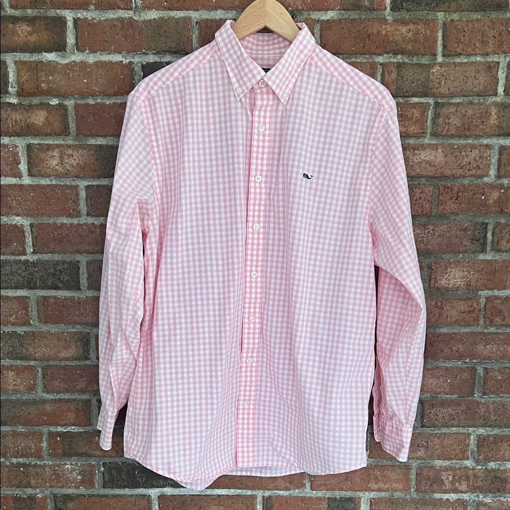 Vineyard Vines Men's Slim Fit Whale Shirt Light Pink Checkered size L